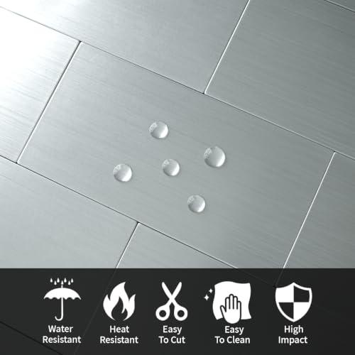 AULIGET 100-Piece Stainless Steel Subway Tile Peel and Stick Backsplash, 3" x 6" Metal Stick on Wall Tiles for Backsplash Kitchen, Bathroom, Laundry Room, Camper, Fireplace - color: Stainless Steel