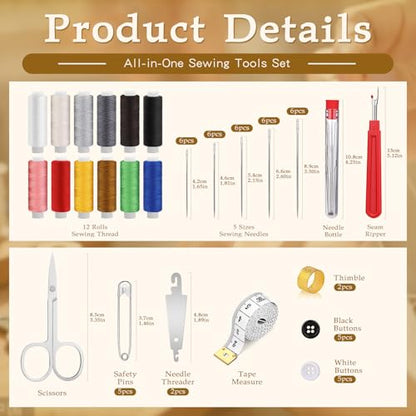 SHWAKK Sewing Kit for Adults, Stainless Steel Needles for Hand Sewing - size: 65pcs