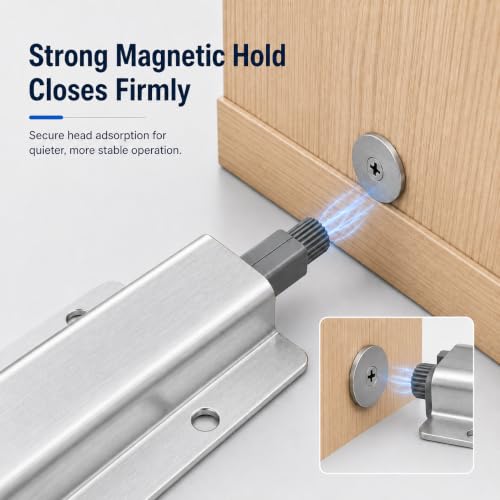 2-Pcs Magnetic Push-to-Open Cabinet Latches, Silver - color: Silver-2pcs