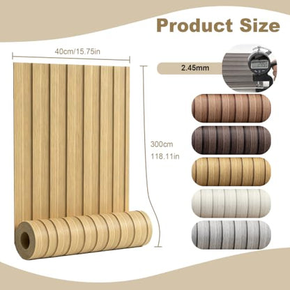 118" x 15.8" Peel and Stick PVC Faux Wood Slat Wall Panels - color: Wood Tone