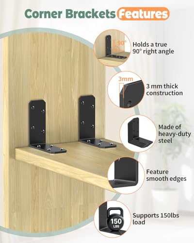 3"x3" L Brackets, 90 Degree Angle Iron, Black-4 Pcs - color: Black-4 Pcs