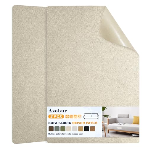 Azobur Couch Patch Repair Fabric,Microfiber Fabric, Self-Adhesive, for Sofa Repair and Upholstery, 2 Pieces, 9.5 x 11 inches (Light Khaki) - color: Light Khaki, size: 9.5" x 11"-2 PCS
