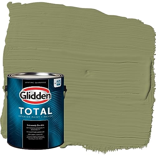Glidden Total Interior Wall Paint & Primer All-in-One, Paid in Full/Green, Flat, 1 Gallon - color: Paid in Full, size: 128 Fl Oz (Pack of 1)