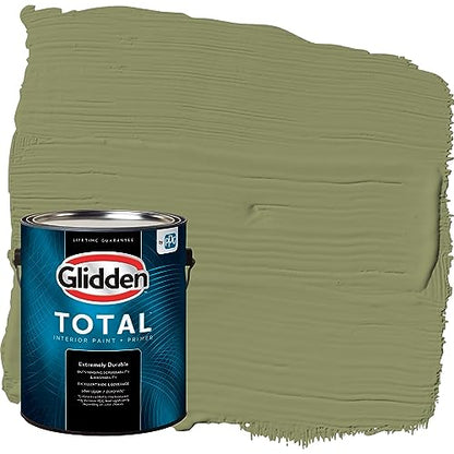 Glidden Total Interior Wall Paint & Primer All-in-One, Paid in Full/Green, Flat, 1 Gallon - color: Paid in Full, size: 128 Fl Oz (Pack of 1)