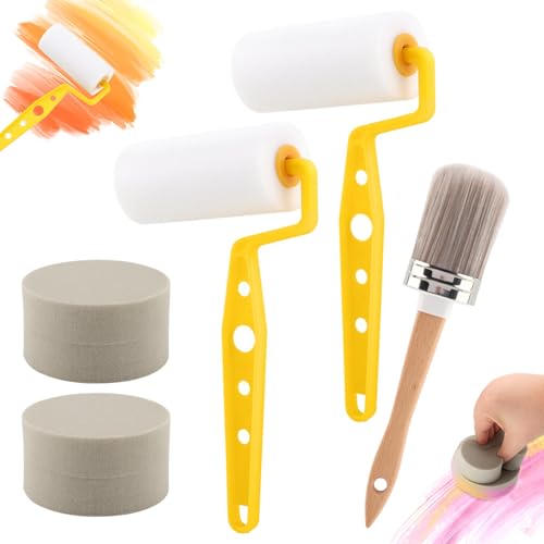 Painting Brush Combo, 2pcs Sponges and 2pcs Paint Foam True Roller & 1pc Brush for DIY Enthusiasts & Pros Alike(Color:Yellow)