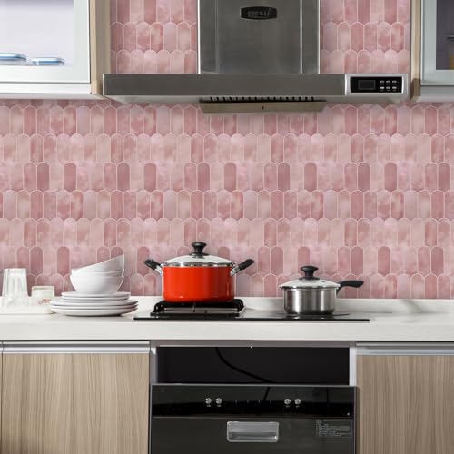 Vamos Tile 10-Sheet Backsplash Peel and Stick Tile,Pink Self Adhesive Tiles - color: Pink with Pink Grout