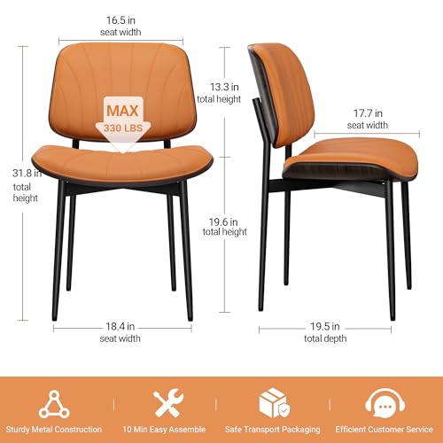 REONEY Dining Chairs Set of 4, Mid-Century Modern Kitchen Chairs, Orange - color: Orange Shell Strips
