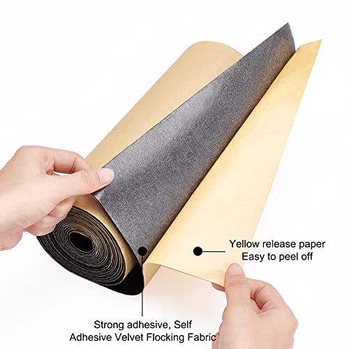 BENECREAT 157x9.8inch Black Self Adhesive Velvet Flock Liner Velvet Fabric for Jewelry Drawer Craft Fabric Upholstery Peel Sticker(0.8mm thick) - color: Black, size: 9.8"W x 157"L
