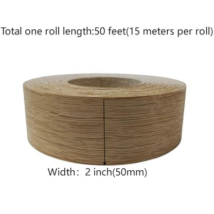 Real White Oak 2 Inch ×50ft Wood Veneer Edge Banding Roll,Preglued Iron On Edging Band with Hot Melt Adhesive-Edgebanding Flexible Wood Tape for Laminate Furniture Cabinet Repair