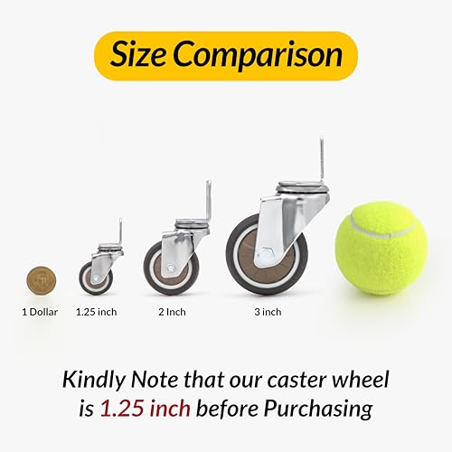 Side Mount Casters Wheels 1.25Inch with Heavy Duty Thickened L-Shaped Plate