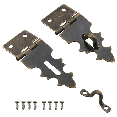 2PCS Metal Vintage Mini Latch 8 Screws Small Brass Hinges Decorative Mini Hasp Gift Box Panel Lock Jewelry Box Wooden Case Cabinet Craft Box Wine Box Hasp