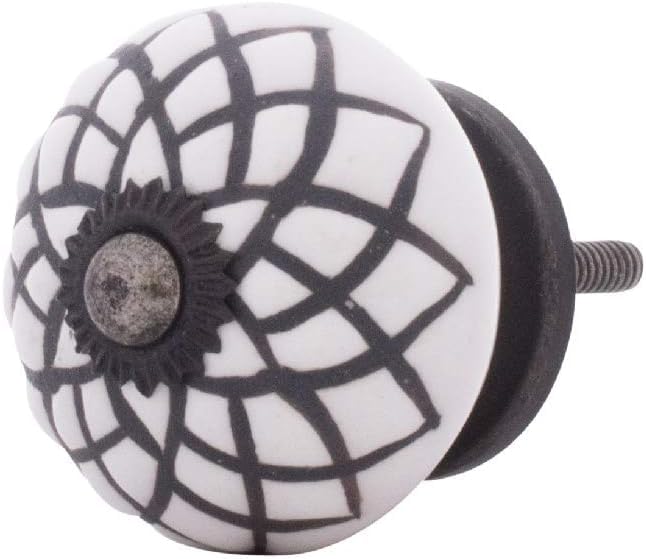 Set of 10 Ceramic Cabinet Colorful Knobs for Kitchen, Cabinet, Drawer, Wardrobe (Black & White2) - color: Black & White2