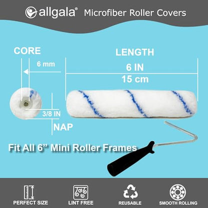 Allgala 6" Mini 3/8" Nap Shedless Microfiber Paint Roller Cover for Door Trim Furniture Cabinets - 144 Pack - size: 6" Micro (Pack of 144)