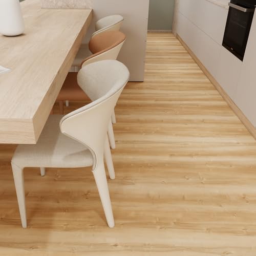 Wood Grain Peel and Stick Floor Tiles, 11.8" W × 394" L, Natural Oak - color: Yellow, size: 394"*11.8"