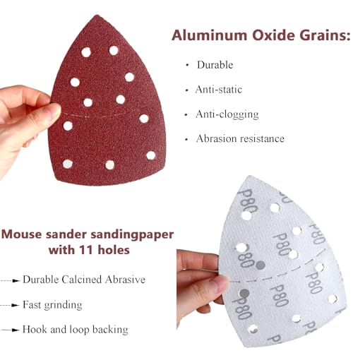 100 PCS Mouse Detail Sander Sandpaper 11 Holes, 240 Grit Hook and Loop Mouse Sanding Sheets Aluminum 0xide Mouse Sanding Pads 11 Holes Triangular Sanding Paper for Detail Mouse Sander - size: 11 Holes-240 Grit