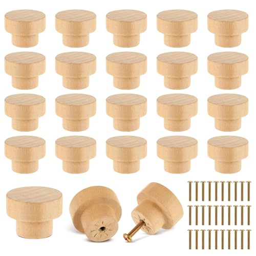 Pinkunn 30 Pcs Wood Drawer Knobs Finial Dowel Rod Unfinished, Flat - style: Flat
