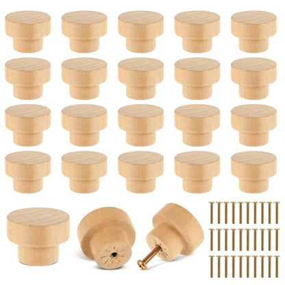 Pinkunn 30 Pcs Wood Drawer Knobs Finial Dowel Rod Unfinished, Flat - style: Flat