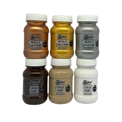 6-Piece Chalk & Metallic Chalk Paint Kit - Premium Water-Based Paints for Furniture Restoration and Craft Projects - Fast Drying and Non-Toxic (100ml/3.3oz.)