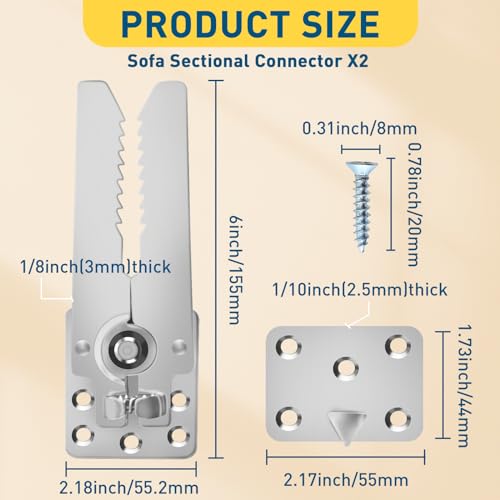 2 Pack Sectional Couch Connector with Screws, Sofa Alligator Clamps