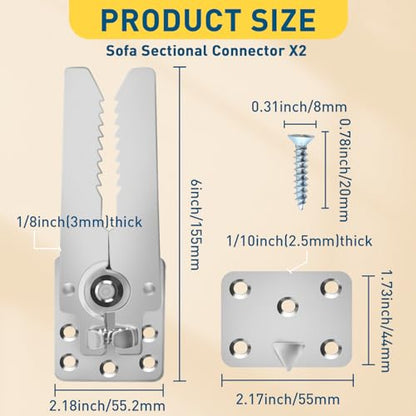 2 Pack Sectional Couch Connector with Screws, Sofa Alligator Clamps