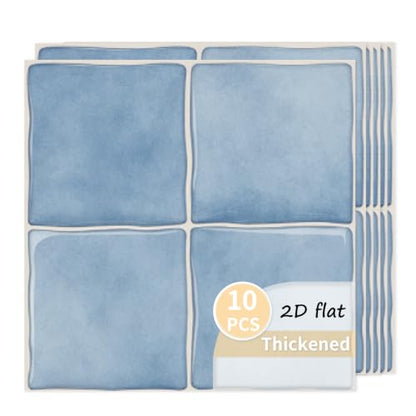 10pcs Peel and Stick Light Blue Backsplash Tiles – 7.87in x 7.87in Self-Adhesive Kitchen Wall Tiles, Bathroom Wall Panels, Modern DIY Stick On Tiles, Home Decor - color: Soft blue