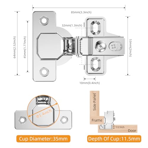 Chibery 20 Pack 1/2" Overlay Soft Close Face Frame ＆ Frameless Hinges, Stainless Steel Quiet 3D Concealed for Kitchen Door, 105° Slow Smooth Hardware Replacement, Self Closing Hidden, Satin Nickel