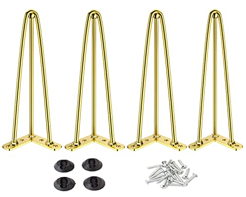 Osring 16 Inch Furniture Hairpin Legs Gold,1/2" Dia 3-Rods Metal Table Feet - color: Gold, size: 16 Inch