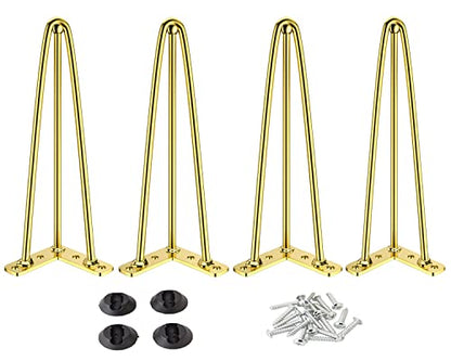 Osring 16 Inch Furniture Hairpin Legs Gold,1/2" Dia 3-Rods Metal Table Feet - color: Gold, size: 16 Inch