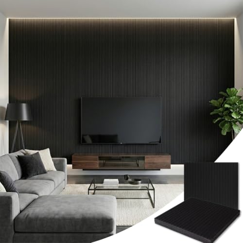 Acoustic Wall Panels 24x24 Inch 6 Pack Decorative Peel and Stick Wall Tiles - color: Black