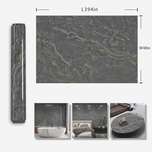 Gray Gold Marble Peel and Stick Wallpaper 48" x 394" - color: Grey gold, size: 48" x 394"
