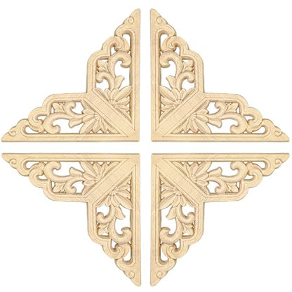 Wood Appliques 4PCS 4.7in Corner Onlays Carved Wood Furniture Trim - size: 4.7inch(12cm)