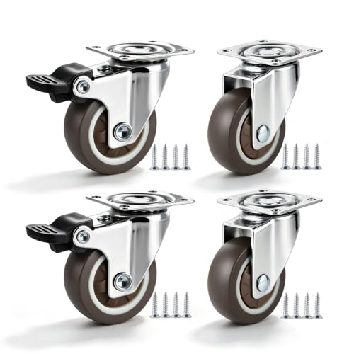 1.5 Inch Swivel Plate Caster Wheels Screw in Lockable Rubber Casters - size: 1.5 inches