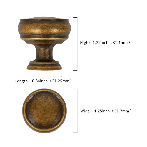 10 Pack Antique Brass Cabinet Knobs, 1-1/4 Inch Zinc Alloy knob - color: Antique Brass