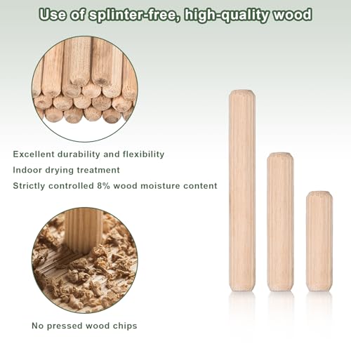 uxcell 60 Pcs Wooden Dowel Pins 12x60mm(0.47x2.36) Fluted Beveled Ends Wood Dowel Pegs Dried Hardwood for Woodworking Furniture Shelf - size: 12x60mm