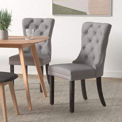 Light Grey Velvet Dining Chairs Set of 4, Elegant Tufted&Nailhead, Wood Leg - color: Light Grey, Wood Leg, size: set of 4