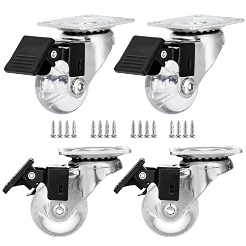 1.5 inch Clear Swivel Caster Wheels Transparent Polyurethane Rolling Castors Small Crystal Wheel for Furniture Cabinet,Ottoman,Bench (1.5 inch) - style: 1.5 inch