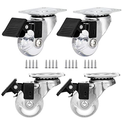 1.5 inch Clear Swivel Caster Wheels Transparent Polyurethane Rolling Castors Small Crystal Wheel for Furniture Cabinet,Ottoman,Bench (1.5 inch) - style: 1.5 inch