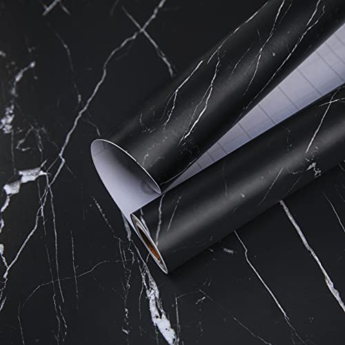 Marble Contact Paper Black Extra Wide Peel and Stick for Kitchen Countertop - color: Black/White, size: 23.6" x 118"