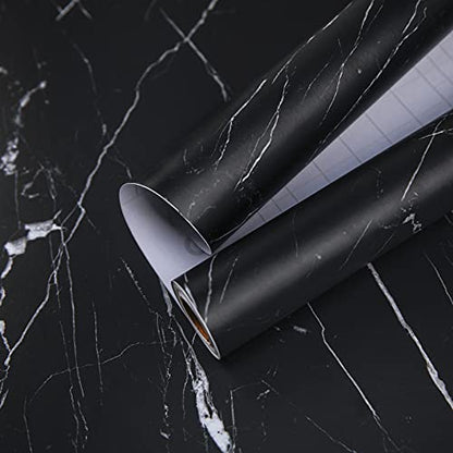 Marble Contact Paper Black Extra Wide Peel and Stick for Kitchen Countertop - color: Black/White, size: 23.6" x 118"