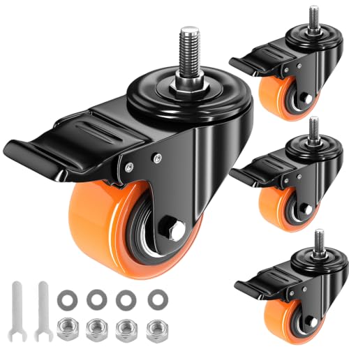 2 Inch Caster Wheels 1/4" Threaded Stem Casters Set of 4 Heavy Duty - color: Orange, size: 2in(1/4"-20)