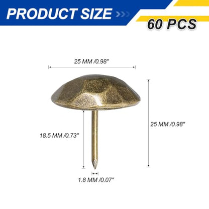 Metal Upholstery Nails for Wood 1"x1" Furniture Tack 60 Pcs - color: Antique-brass, size: 1" x 1"