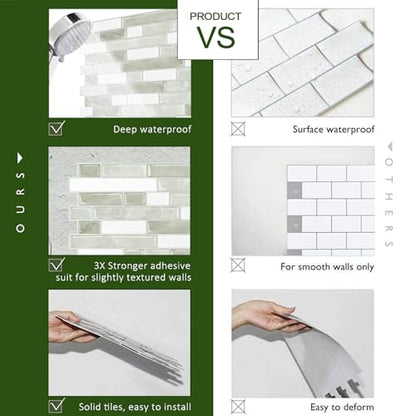 STICKGOO Thicker Peel and Stick Backsplash Tile for Kitchen and Bathroom - color: Light Gray-Beige