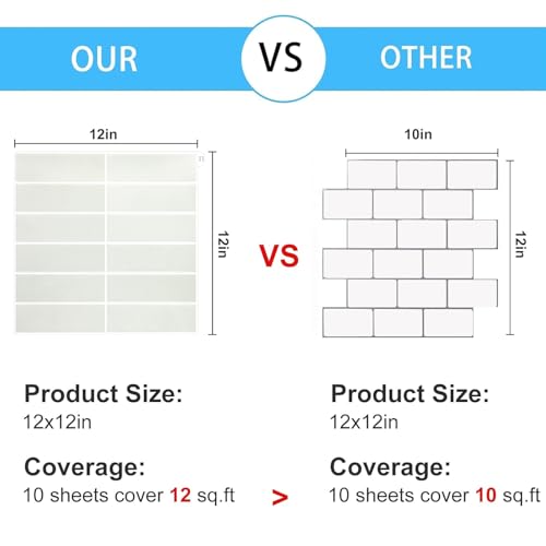 Peel and Stick Backsplash for Kitchen - New Upgrade 12" x 12" Large Premium Subway Tile, Grey White 10-Sheet - color: Grey White