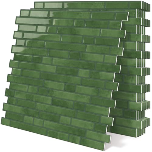 Peel and Stick Backsplash 3D Self Adhesive Wall Tile Green 10 Sheet - color: Olive Green