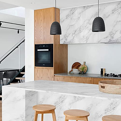 Decotalk Grey White Marble Contact Paper 12 x 120 inch Peel and Stick Countertops Self Adhesive Wallpaper Waterproof Removable Granite Contact Paper for Kitchen Backsplash Cabinets Drawer Liners Thick - size: 12" x 120"