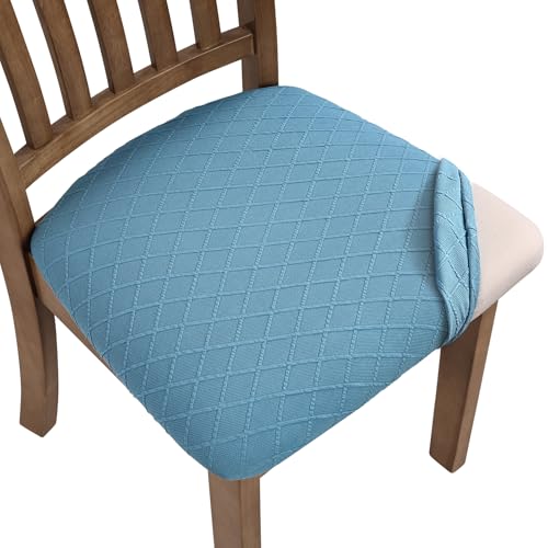 Fuloon Dining Chair Seat Covers Stretch Slipcovers, 6 Pack, Lake Blue - color: Lake Blue, size: Not Waterproof