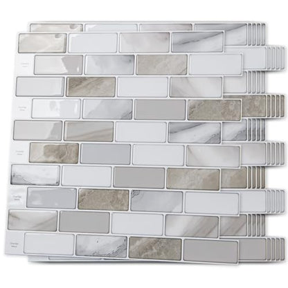 Art3d 10-Pack Marble Peel and Stick Backsplash, 12 x 12 in, Beige & White - color: Beige & White