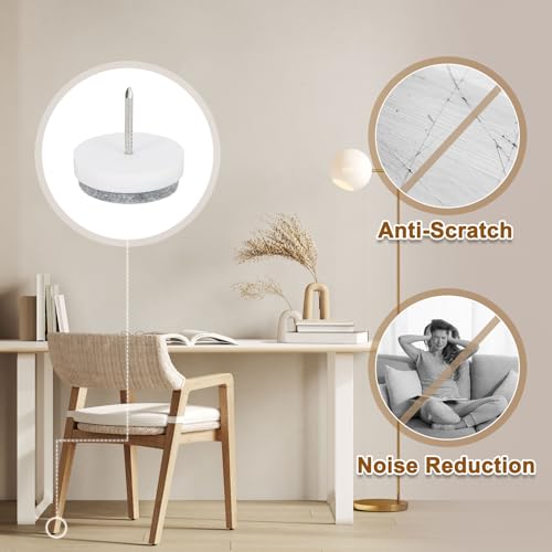uxcell Nail-on Furniture Sliders, 40Pcs Nail-on Felt Pads Round Chair Table Feet Pads Chair Leg Floor Protectors for Hardwood Floors (White, 28mm/1.1") - size: 28mm/1.1"