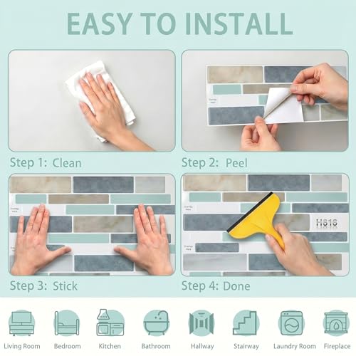 Arttown Peel and Stick 3D Wall Backsplash, 10-Sheet, 12" × 12" Blue Gray - color: Blue/Gray, size: 10PC 12"x12"