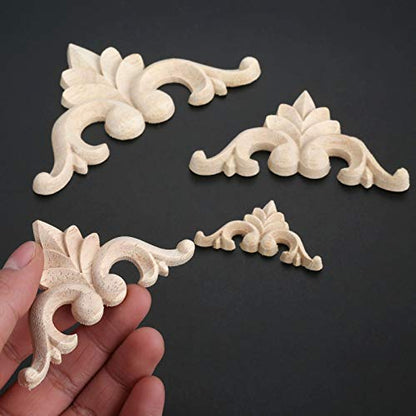 8Pcs Wood Carved Appliques Onlays Small Corner Carving Decals for Furniture - size: 6x6cm/2.36"x2.36"